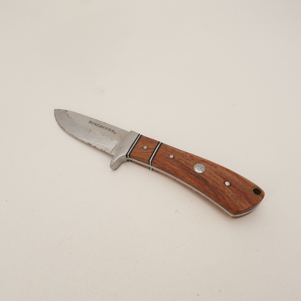Winchester Fixed Blade Hunting Knife Wood Handle Silver Steel Outdoor Tool